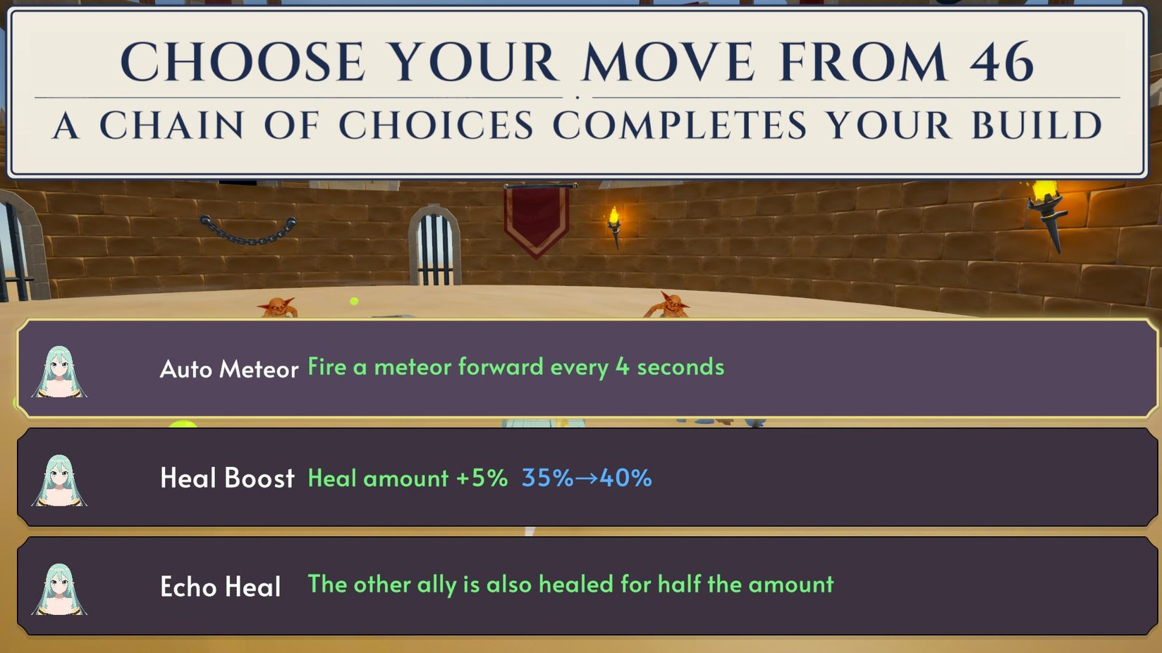 Skill selection screen on level-up
