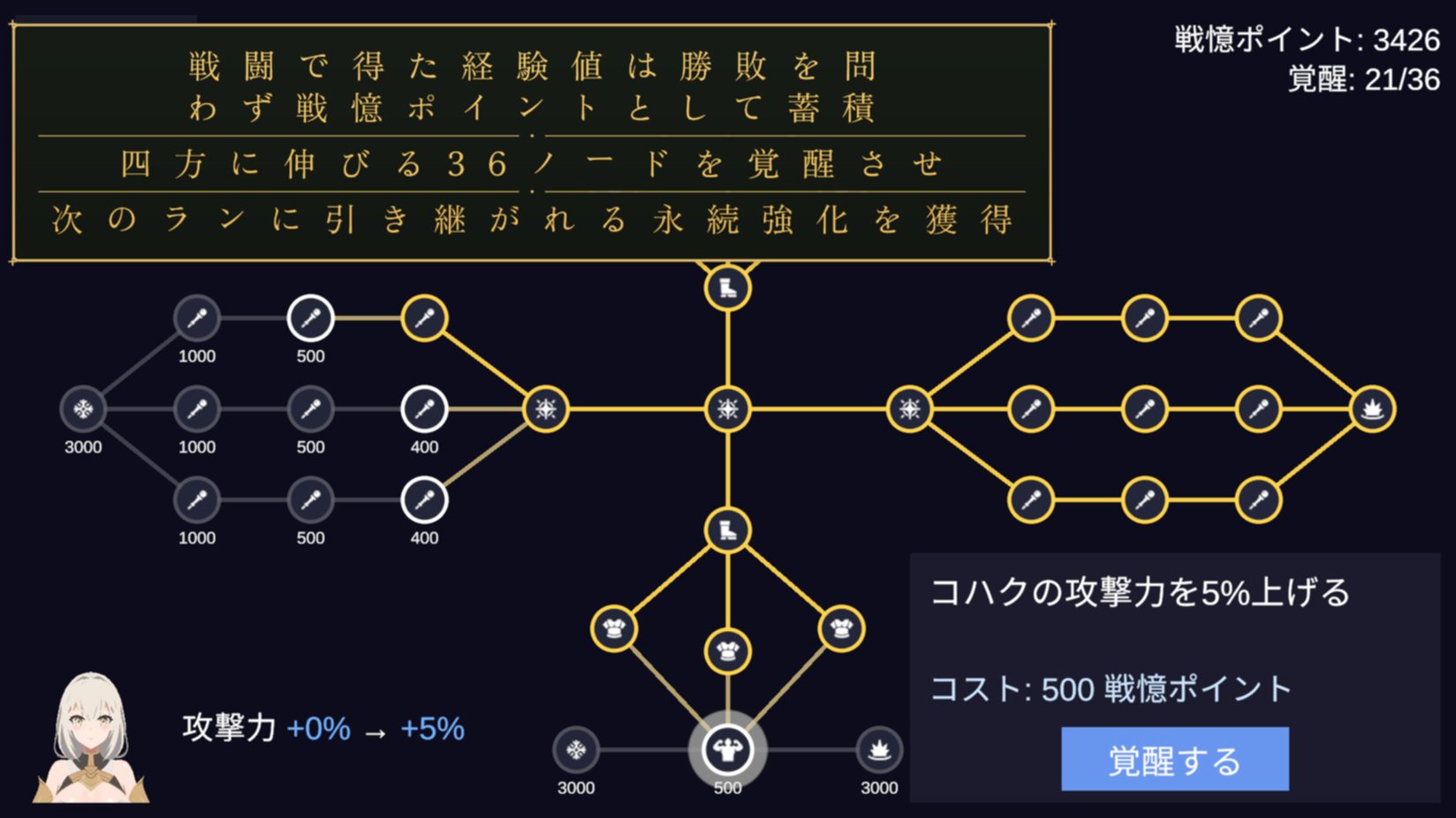 戦憶ツリーの画面